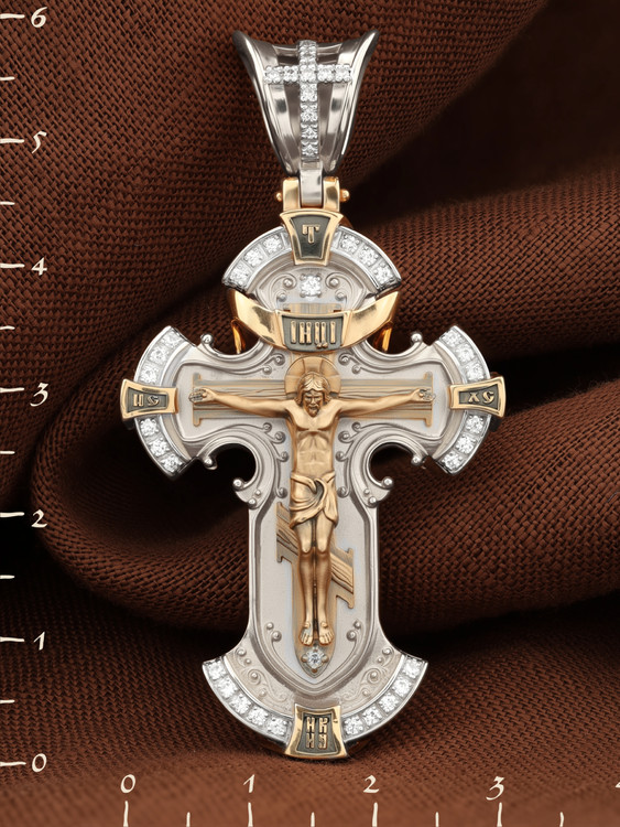 Крест из белого золота c бриллиантами