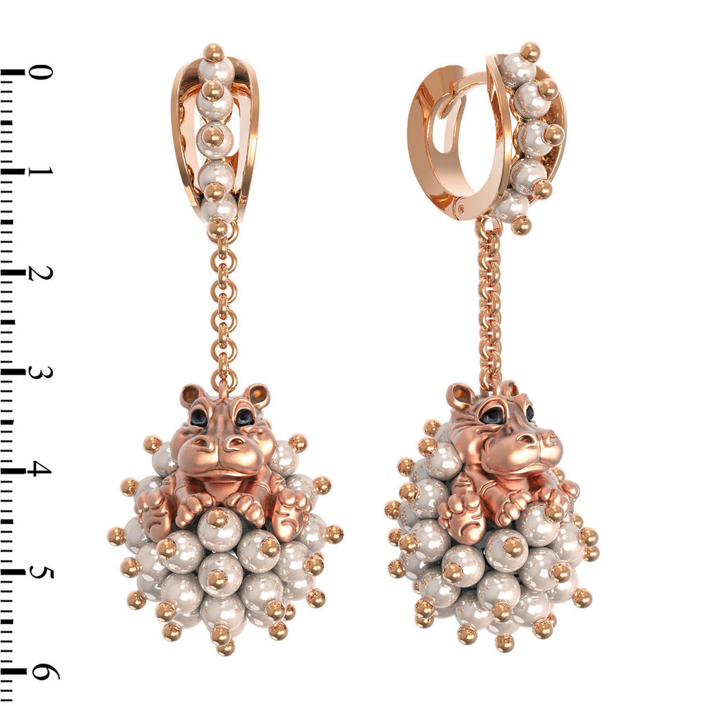 Серьги из золота c эмалью и жемчугом