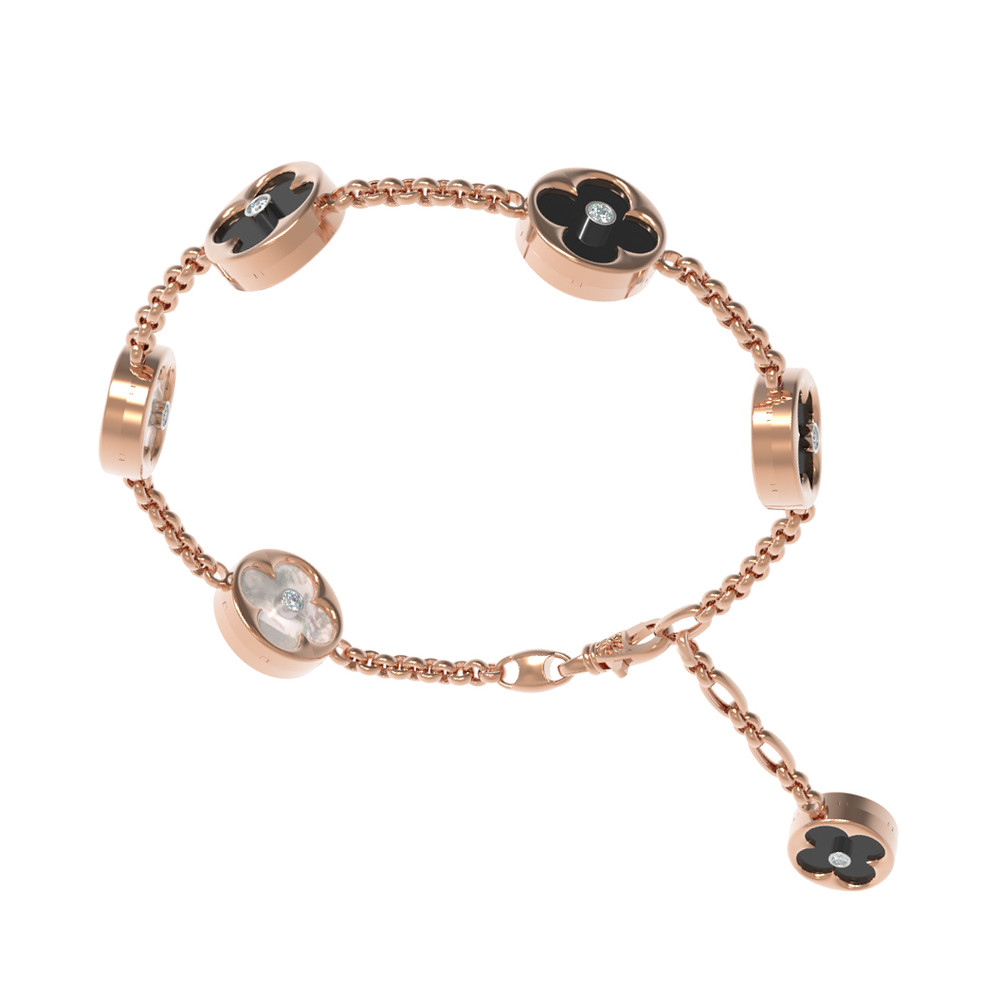 Браслет из золота c бриллиантами, ониксом и перламутром