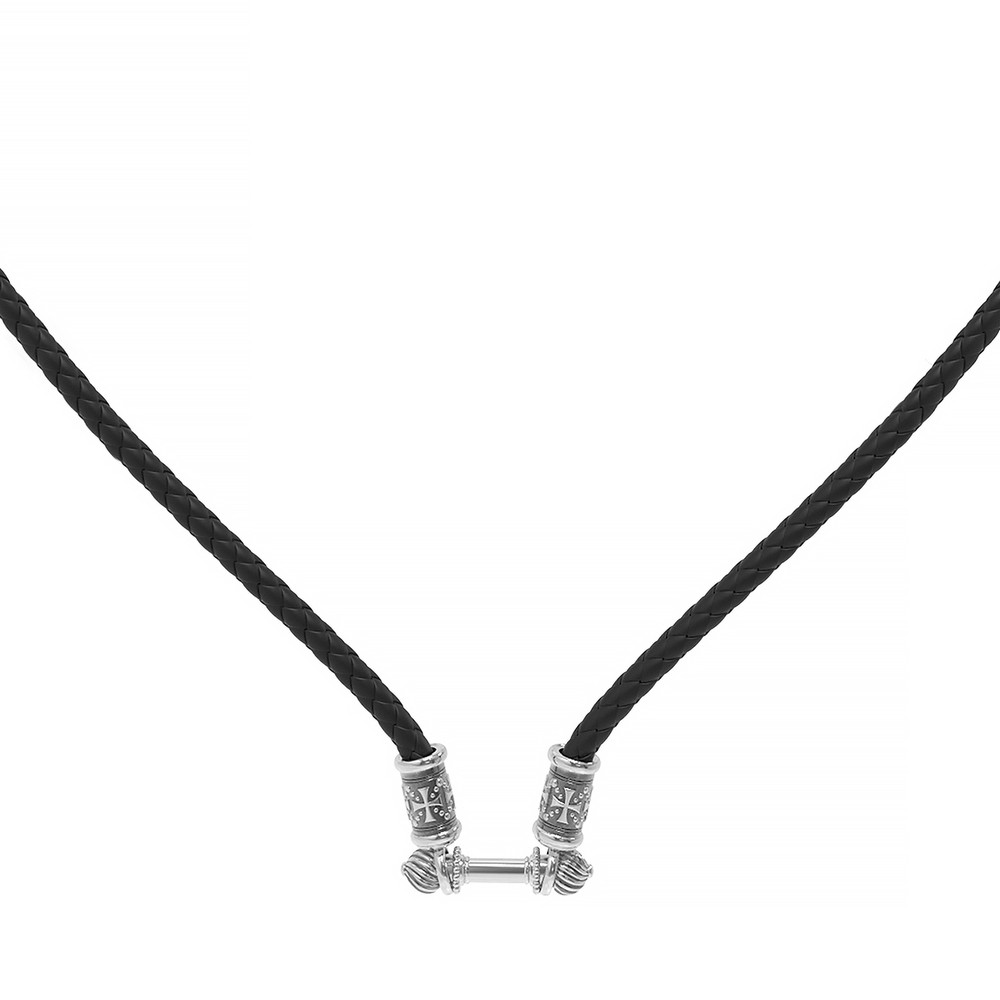 Гайтан из белого золота c кожаным шнурком