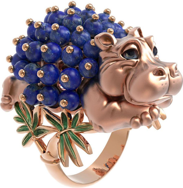 Кольцо из золота c эмалью и лазуритом