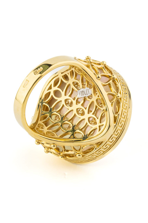 Кольцо из лимонного золота c эмалью и перламутром