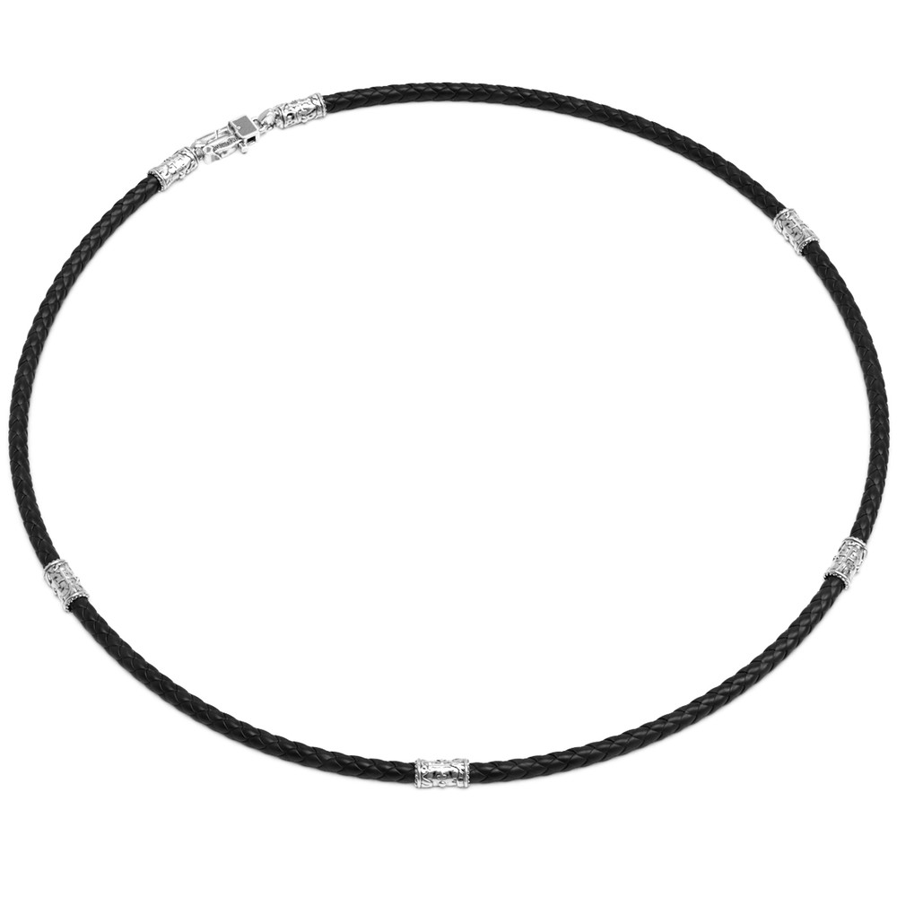 Гайтан из белого золота c кожаным шнурком