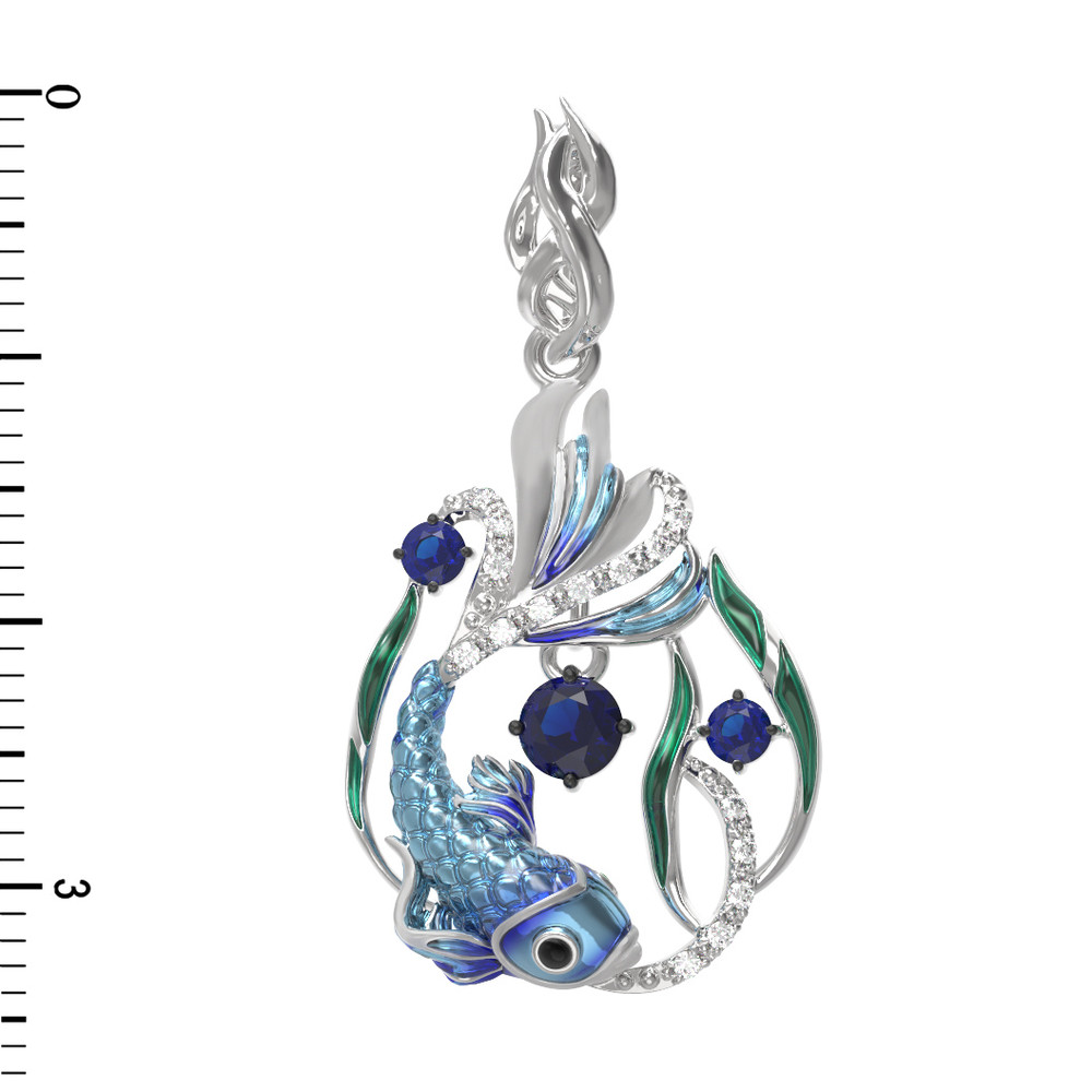 Подвеска из белого золота c эмалью, фианитом и сапфиром