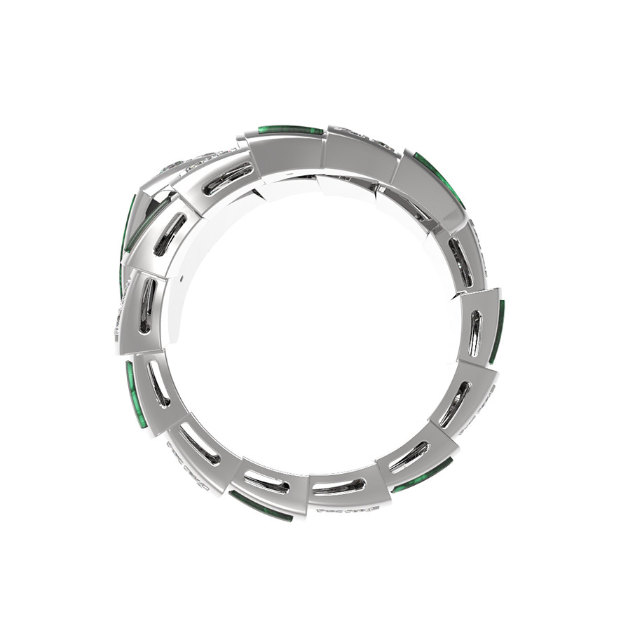 Кольцо из белого золота c бриллиантами и малахитом