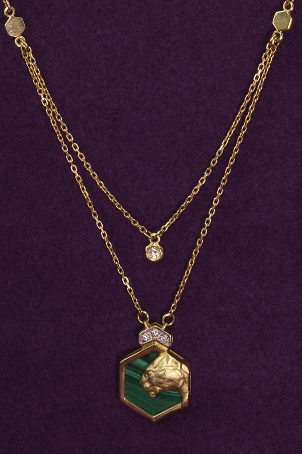 Колье из лимонного золота c бриллиантами и малахитом