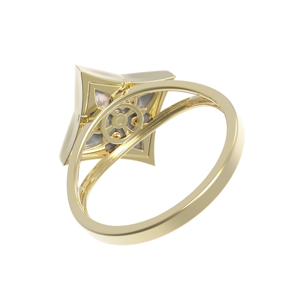 Кольцо из лимонного золота c бриллиантами и перламутром