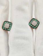 Серьги из золота 585 пробы c бриллиантами и изумрудом