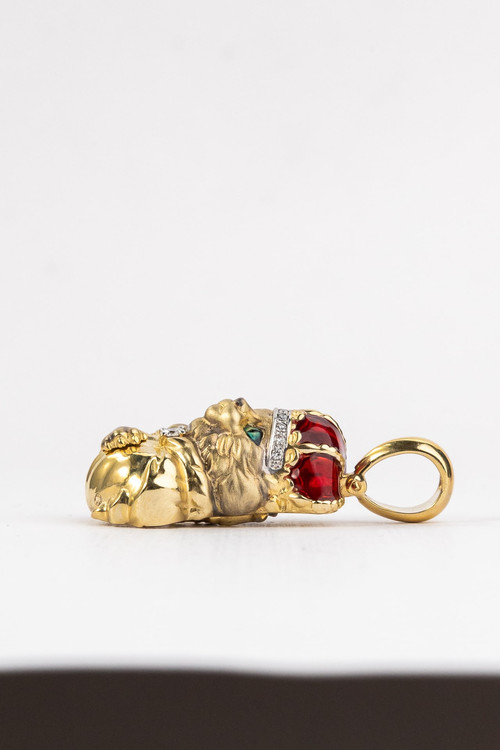 Подвеска из лимонного золота c эмалью, бриллиантами и рубином