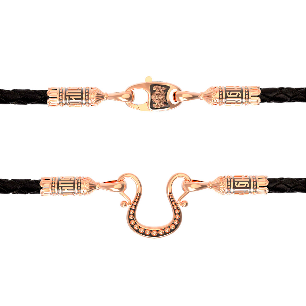 Гайтан из золота c кожаным шнурком