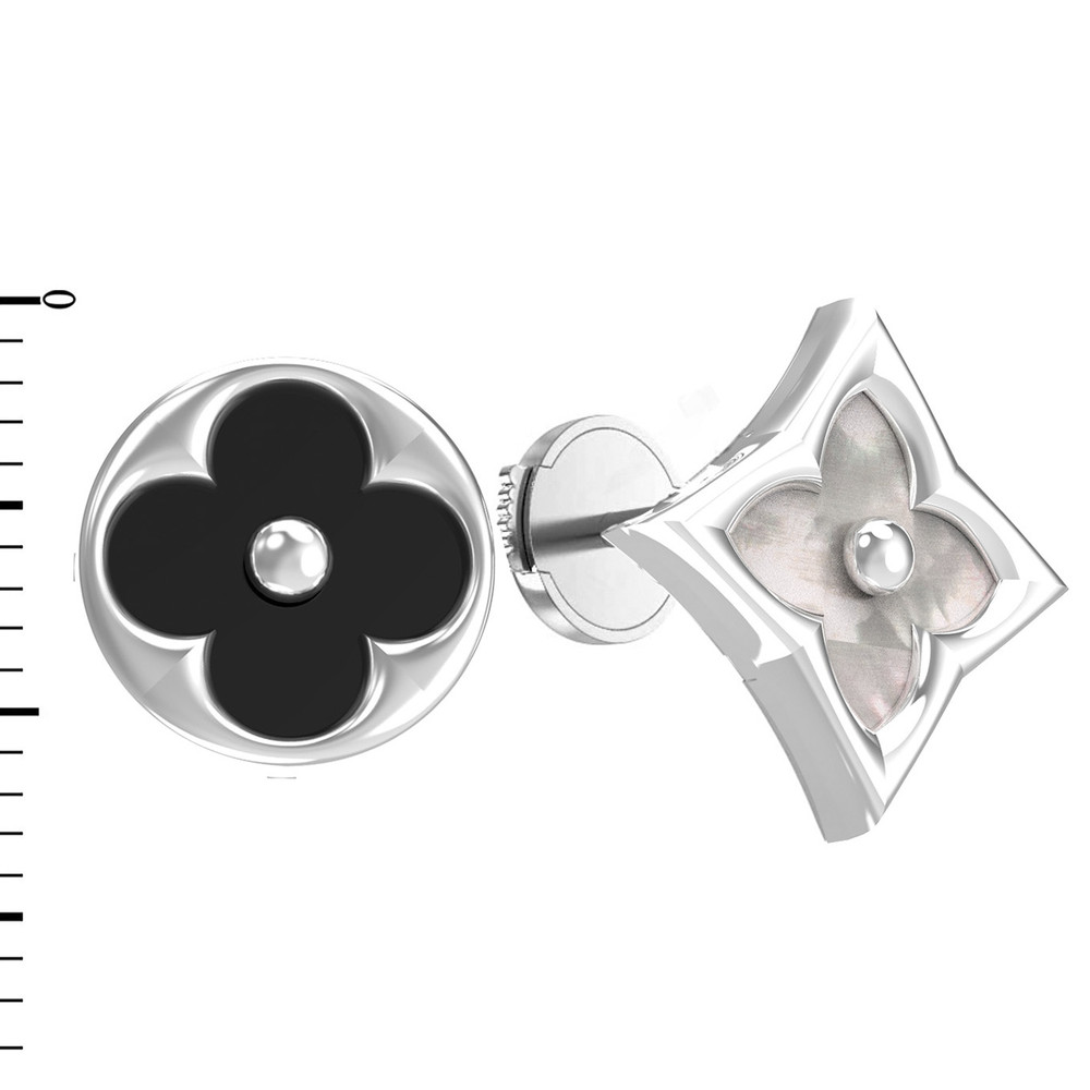 Серьги из белого золота c ониксом и перламутром