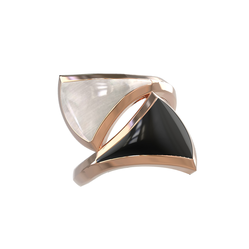 Кольцо из золота c ониксом и перламутром