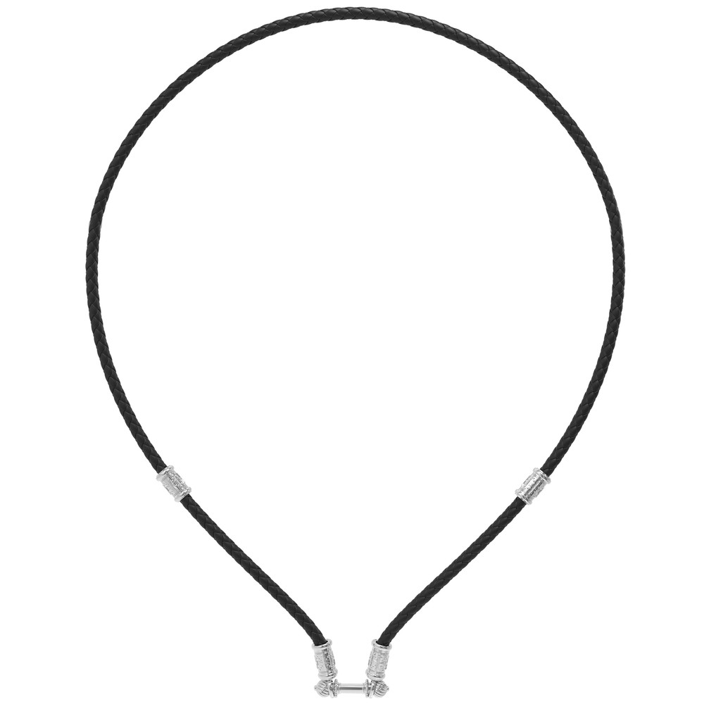 Гайтан из белого золота c кожаным шнурком