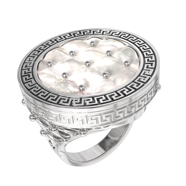 Кольцо из белого золота c эмалью и перламутром