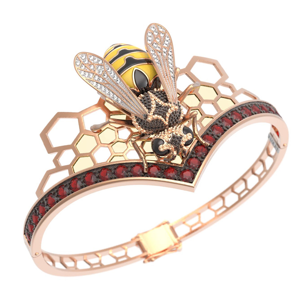 Браслет из золота c эмалью, фианитом, гранатом и эмалью