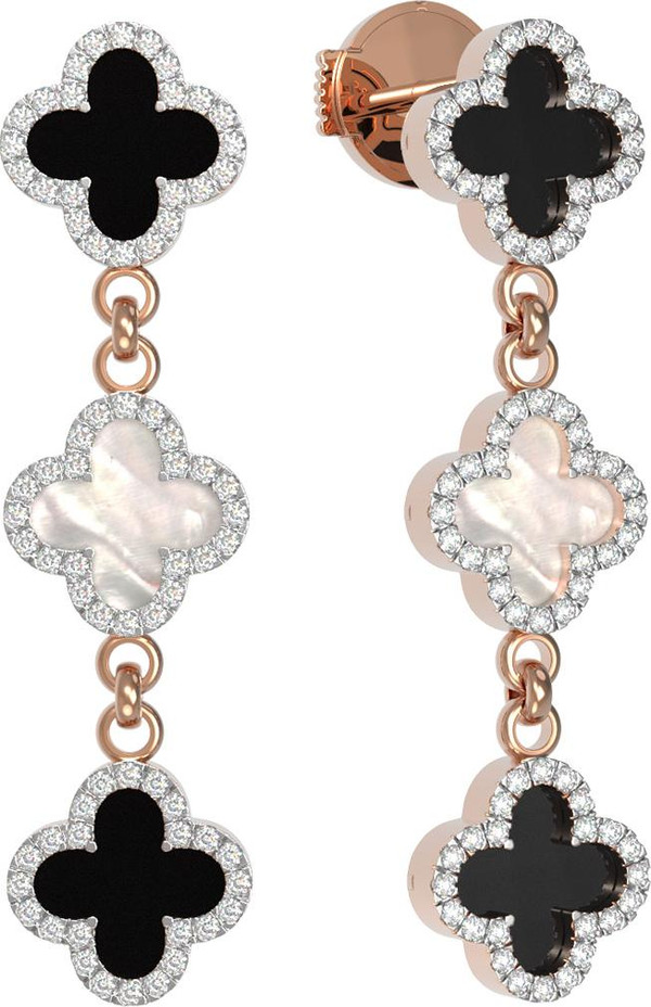 Серьги из золота c бриллиантами, ониксом и перламутром