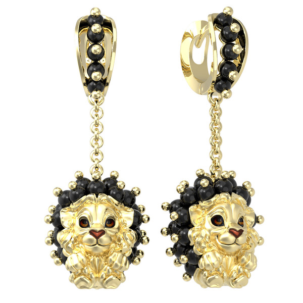 Серьги из лимонного золота c эмалью и ониксом