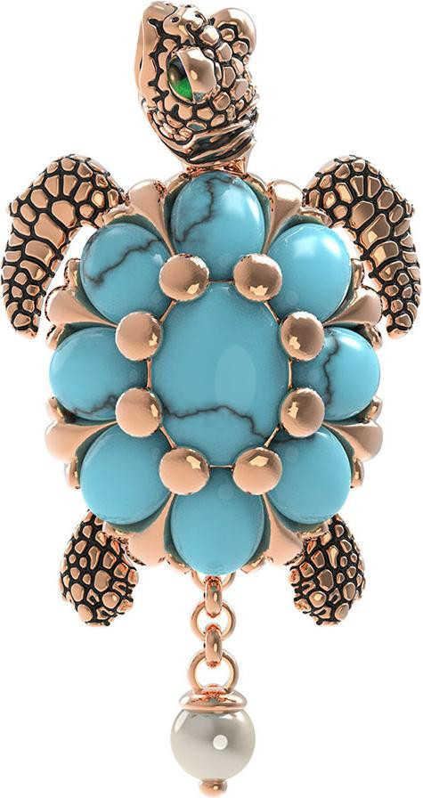 Подвеска из золота c эмалью, жемчугом и бирюзой