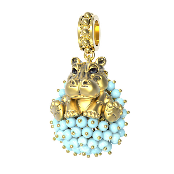 Подвеска из лимонного золота c эмалью и бирюзой