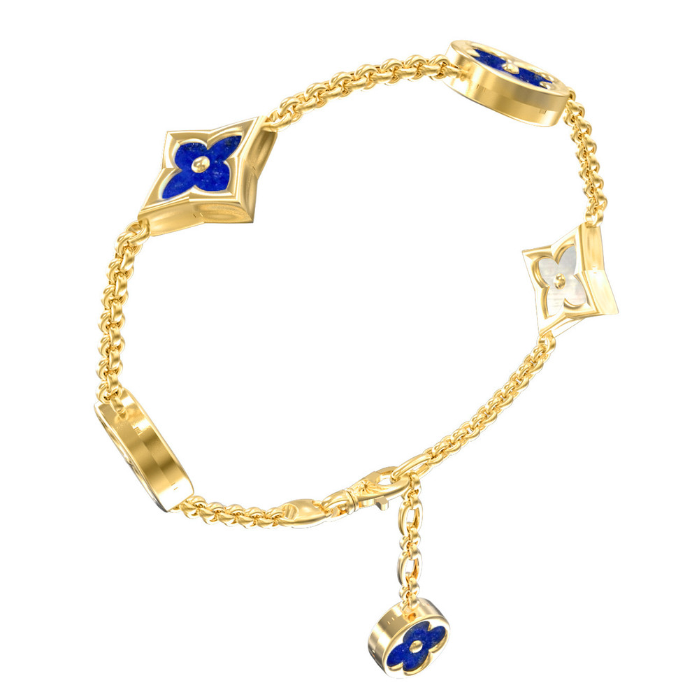 Браслет из лимонного золота c лазуритом и перламутром