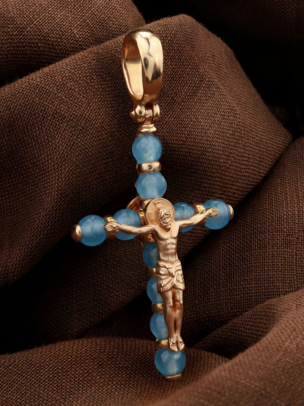 Крест из золота c жадеитом