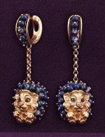 Серьги из золота 585 пробы c эмалью и лазуритом