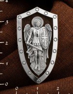 Образок из белого золота 585 пробы c эбеновым деревом