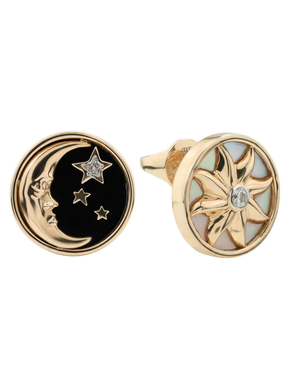 Серьги из золота c бриллиантами, ониксом и перламутром