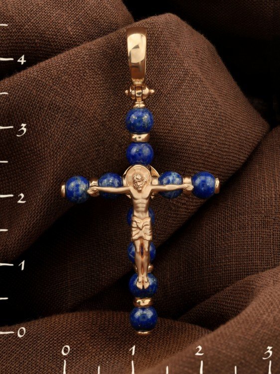 Крест из золота c лазуритом