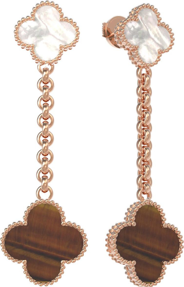 Серьги из золота c тигровым глазом и перламутром