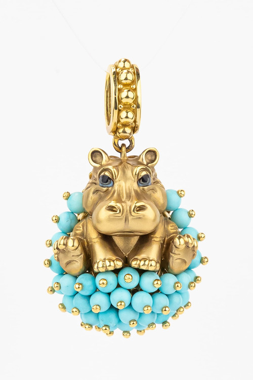 Подвеска из лимонного золота c эмалью и бирюзой