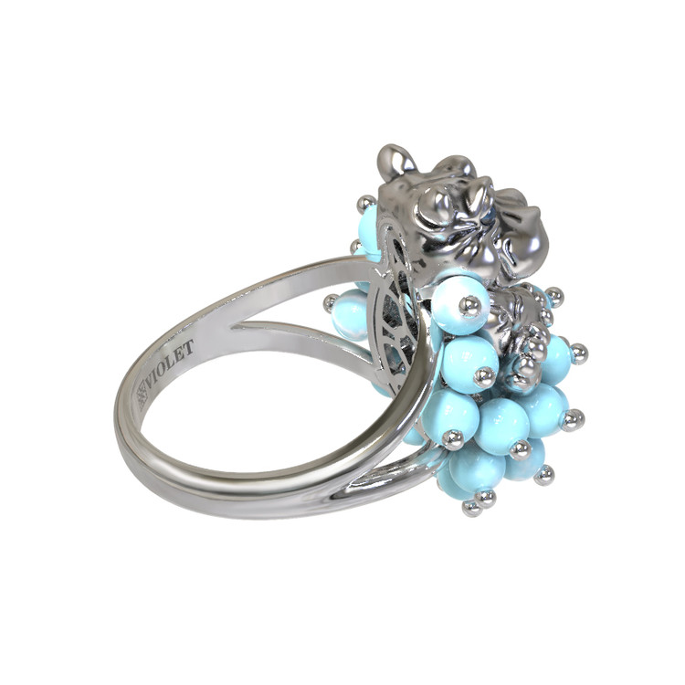 Кольцо из белого золота c эмалью и бирюзой