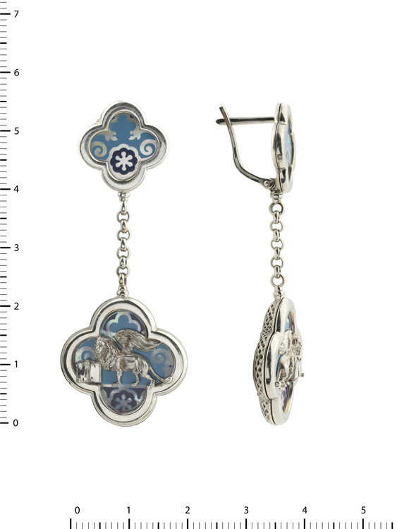 Серьги из белого золота c эмалью и перламутром