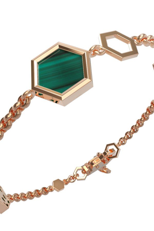 Браслет из золота 585 пробы c бриллиантами, малахитом и перламутром