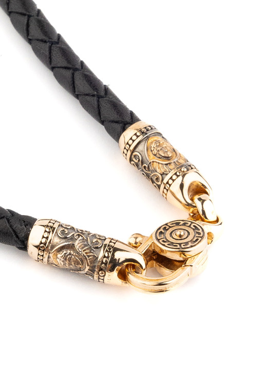 Гайтан из золота c кожаным шнурком