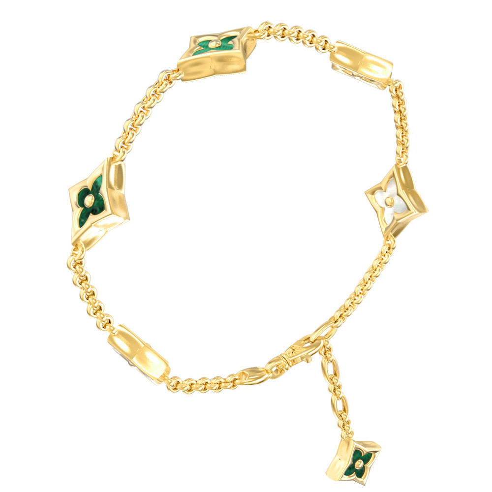 Браслет из лимонного золота c малахитом и перламутром