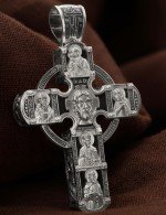 Крест из белого золота 585 пробы c эбеновым деревом