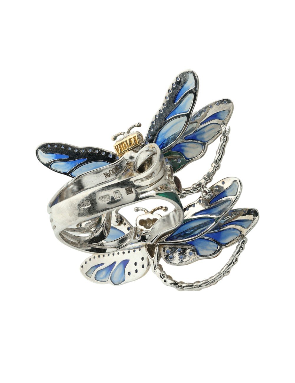 Кольцо из белого золота 585 пробы c сапфиром и эмалью