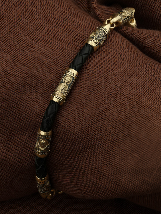 Браслет из лимонного золота c кожаным шнурком