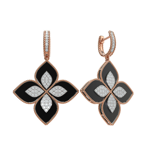 Серьги из золота c бриллиантами и ониксом