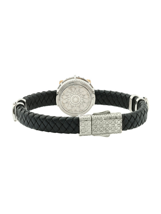 Браслет из белого золота c эмалью, бриллиантами, кожаным шнурком и ониксом