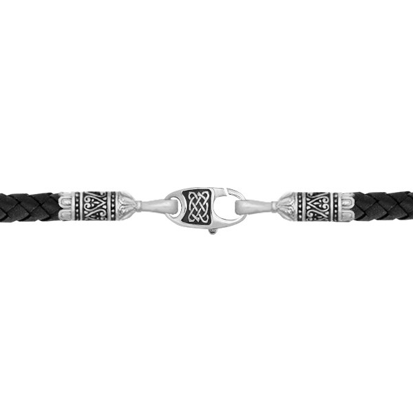 Гайтан из белого золота c кожаным шнурком