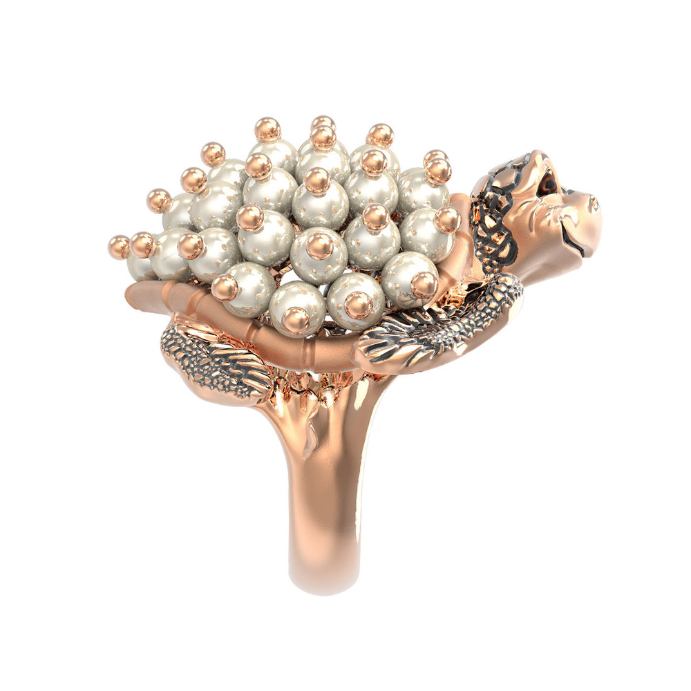 Кольцо из золота c эмалью и жемчугом