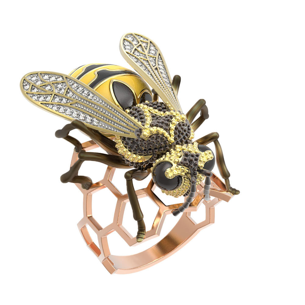 Кольцо из золота c эмалью и фианитом