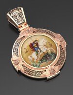 Образок из золота 585 пробы c эмалью и иконописью