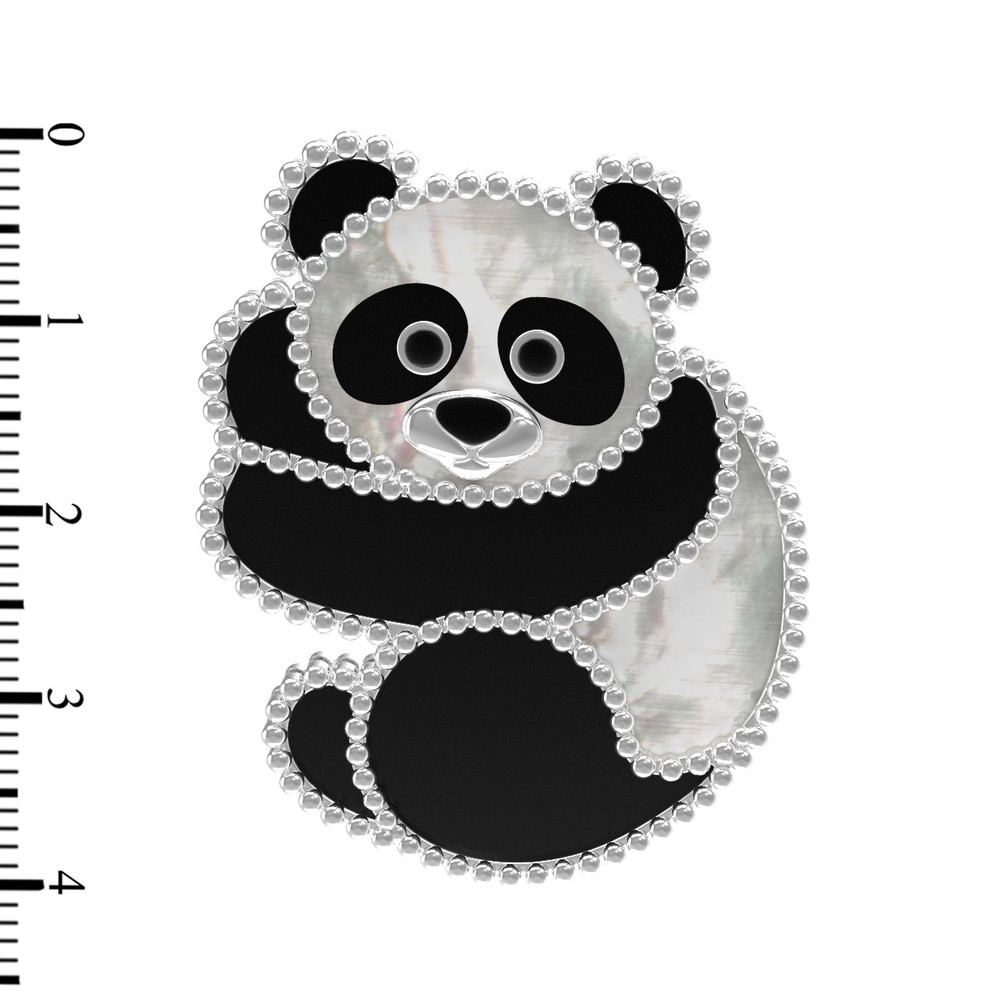 Брошь из белого золота c эмалью, ониксом и перламутром