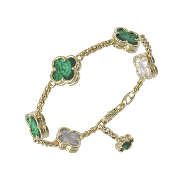 Браслет из лимонного золота c малахитом и перламутром