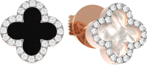 Серьги из золота c бриллиантами, ониксом и перламутром