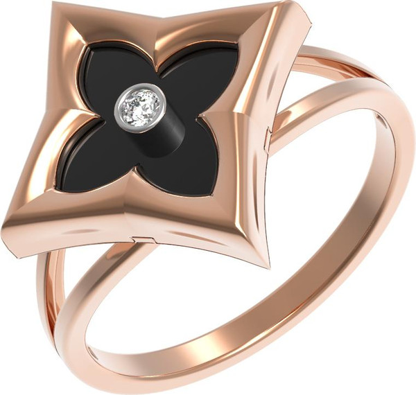 Кольцо из золота c бриллиантами и ониксом