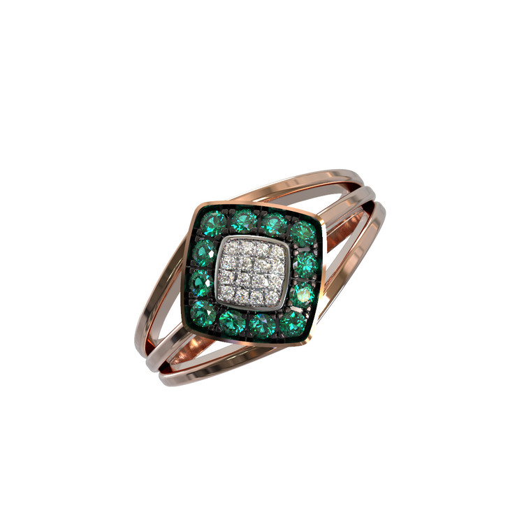 Кольцо из золота c бриллиантами и изумрудом